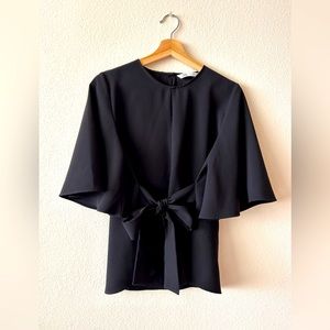 Zara Flutter Sleeve Top with Bow Black